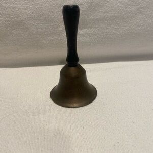 Vintage Brass Hand Bell with Black Wood Handle Farmhouse Cottagecore Grannycore